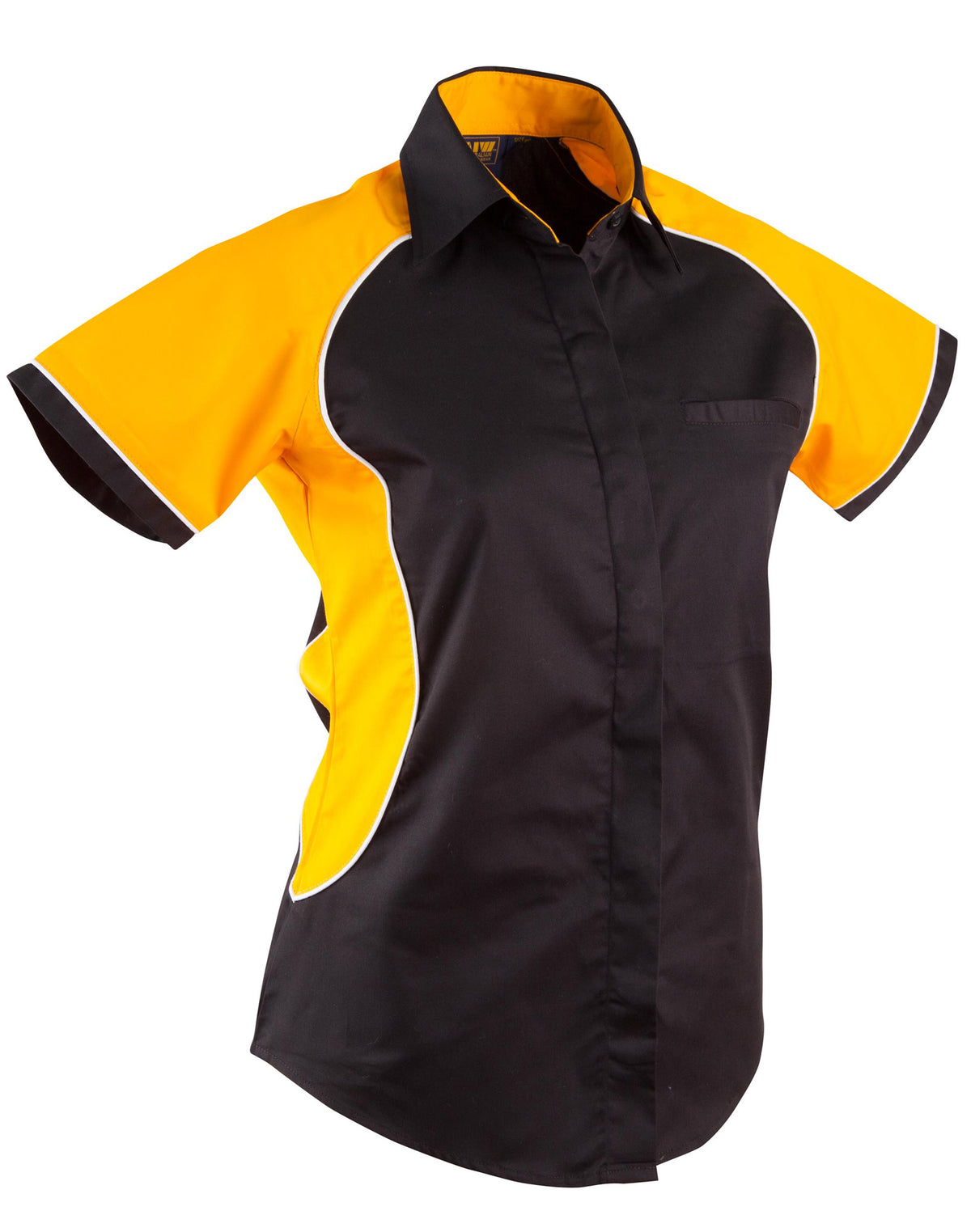 Women's Arena Tri-colour Contrast Shirt - Black/White/Gold - Front