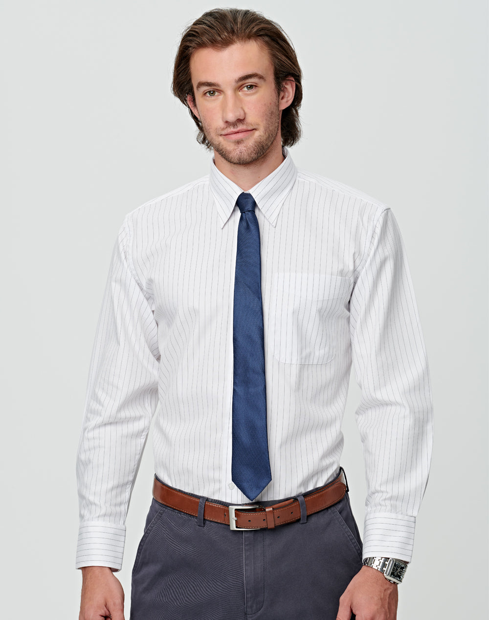 Pin Stripe Mens - White/Charcoal - Model