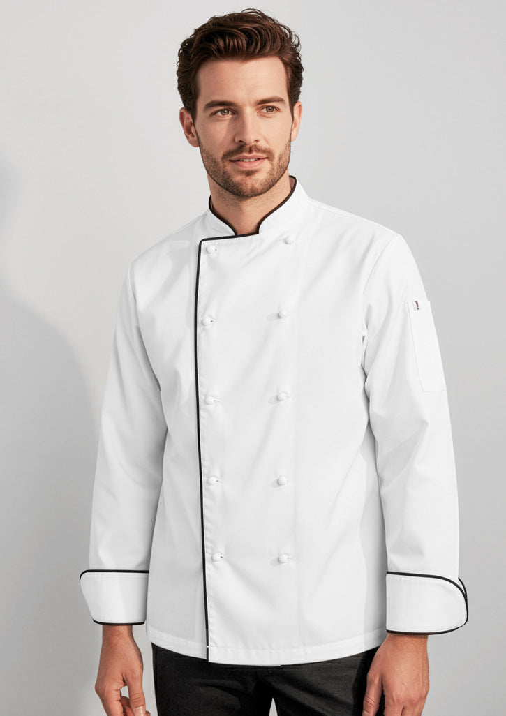 Al Dente Mens Long Sleeve Chef Jacket - White/Black - Model