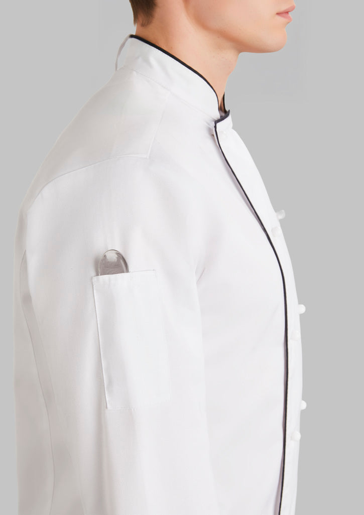 Al Dente Mens Long Sleeve Chef Jacket - White/Black - Model