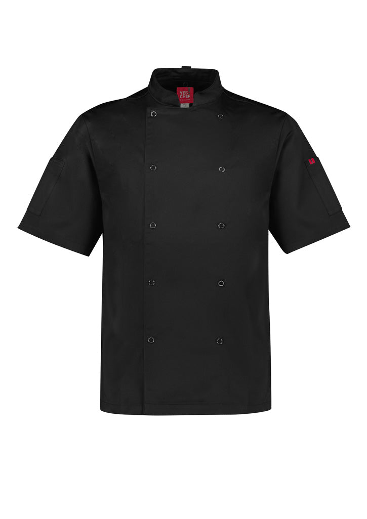 Zest Mens Short Sleeve Chef Jacket - Black - Front
