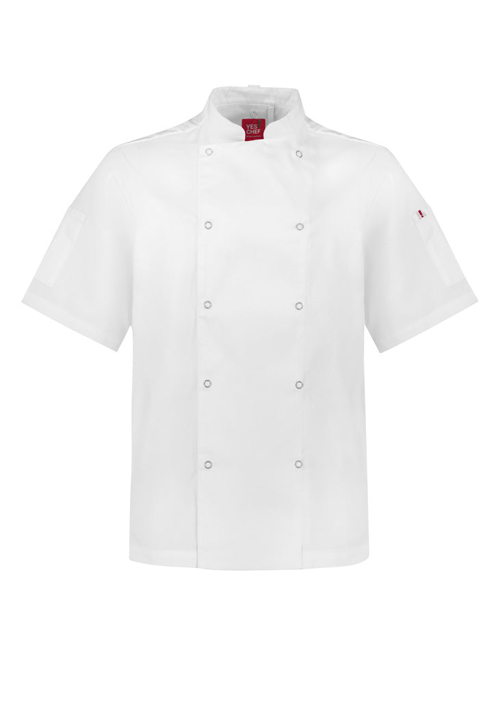 Zest Mens Short Sleeve Chef Jacket - White - Front