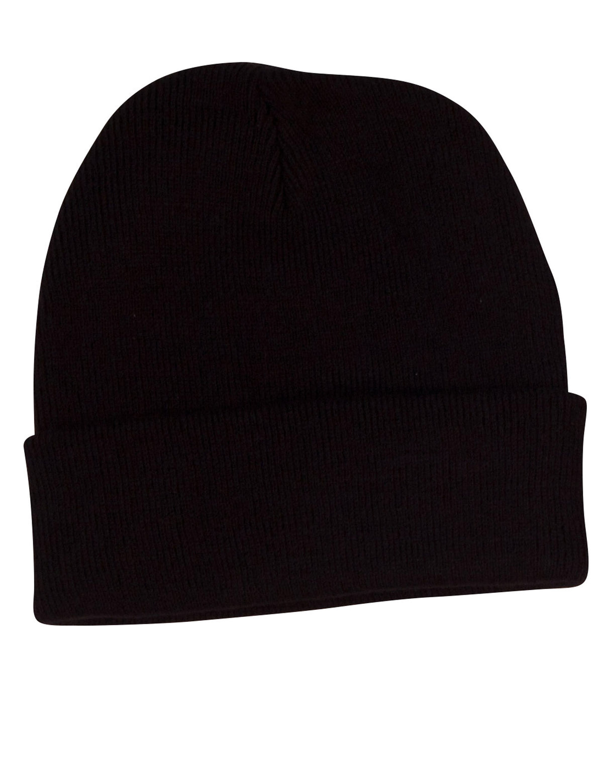 Roll Up Acrylic Beanie - Black - Front