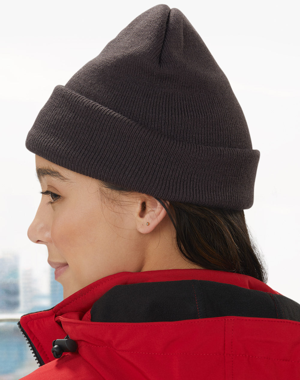 Roll Up Acrylic Beanie - Charcoal - View