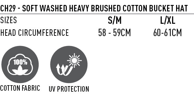 Soft Washed Bucket Hat - Size guide