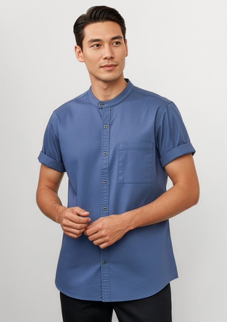 Salsa Mens Short Sleeve Chef Shirt - Grey Smoke - Model