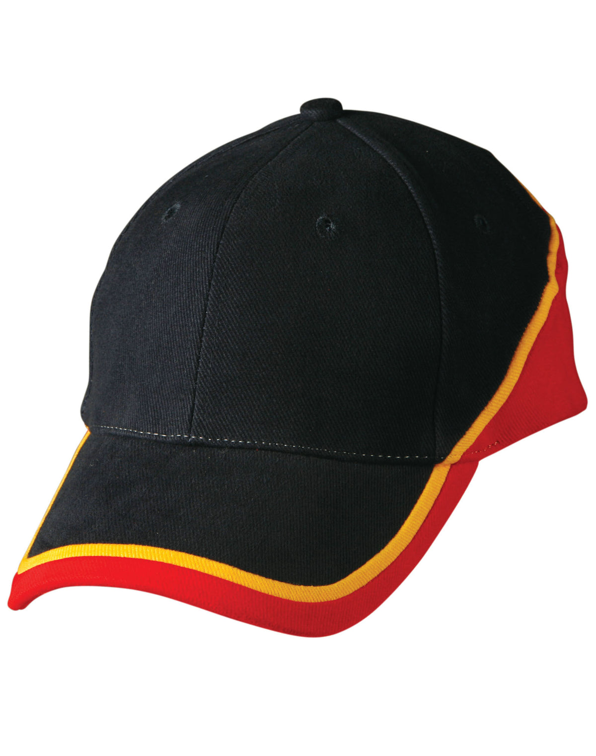 Tri Contrast Colours Cap - Black/Gold/Red - Front