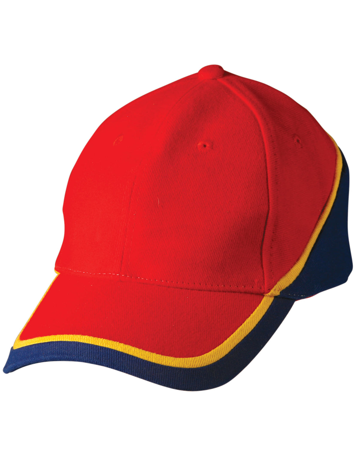 Tri Contrast Colours Cap - Red/Gold/Royal - Front