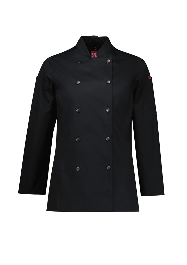 Gusto Womens Long Sleeve Chef Jacket - Black - Front