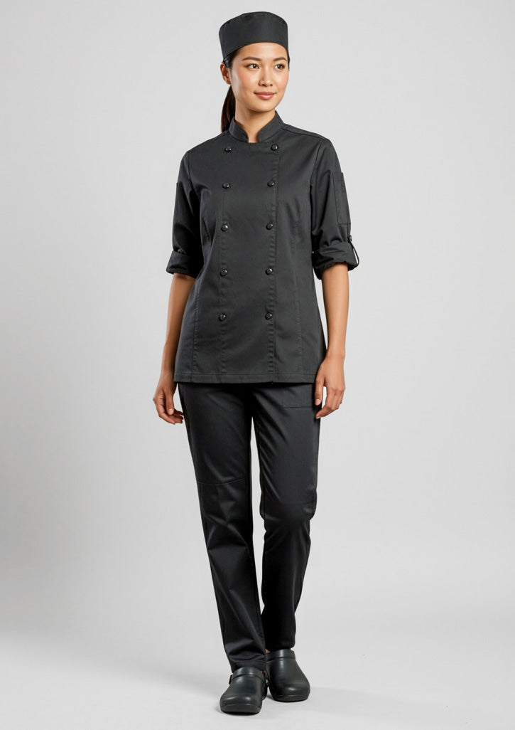 Gusto Womens Long Sleeve Chef Jacket - Black - Model