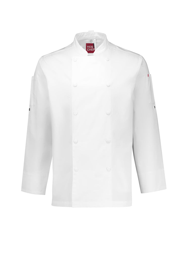 Gusto Mens Long Sleeve Chef Jacket - White - Front