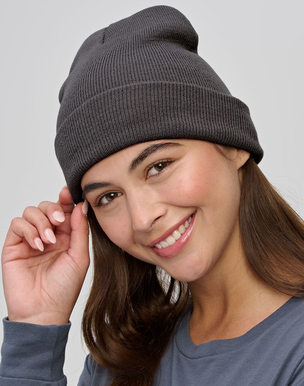 Roll Up rPET Knit Beanie - Charcoal - View