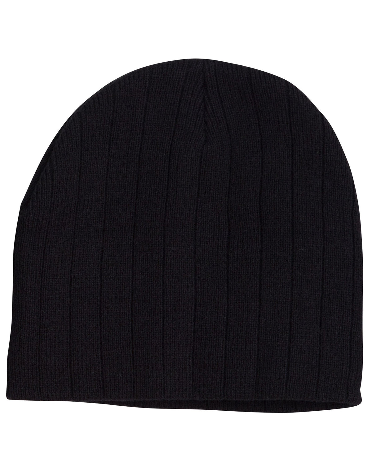 Cable Knit Beanie With Fleece Head Band - Black - Front