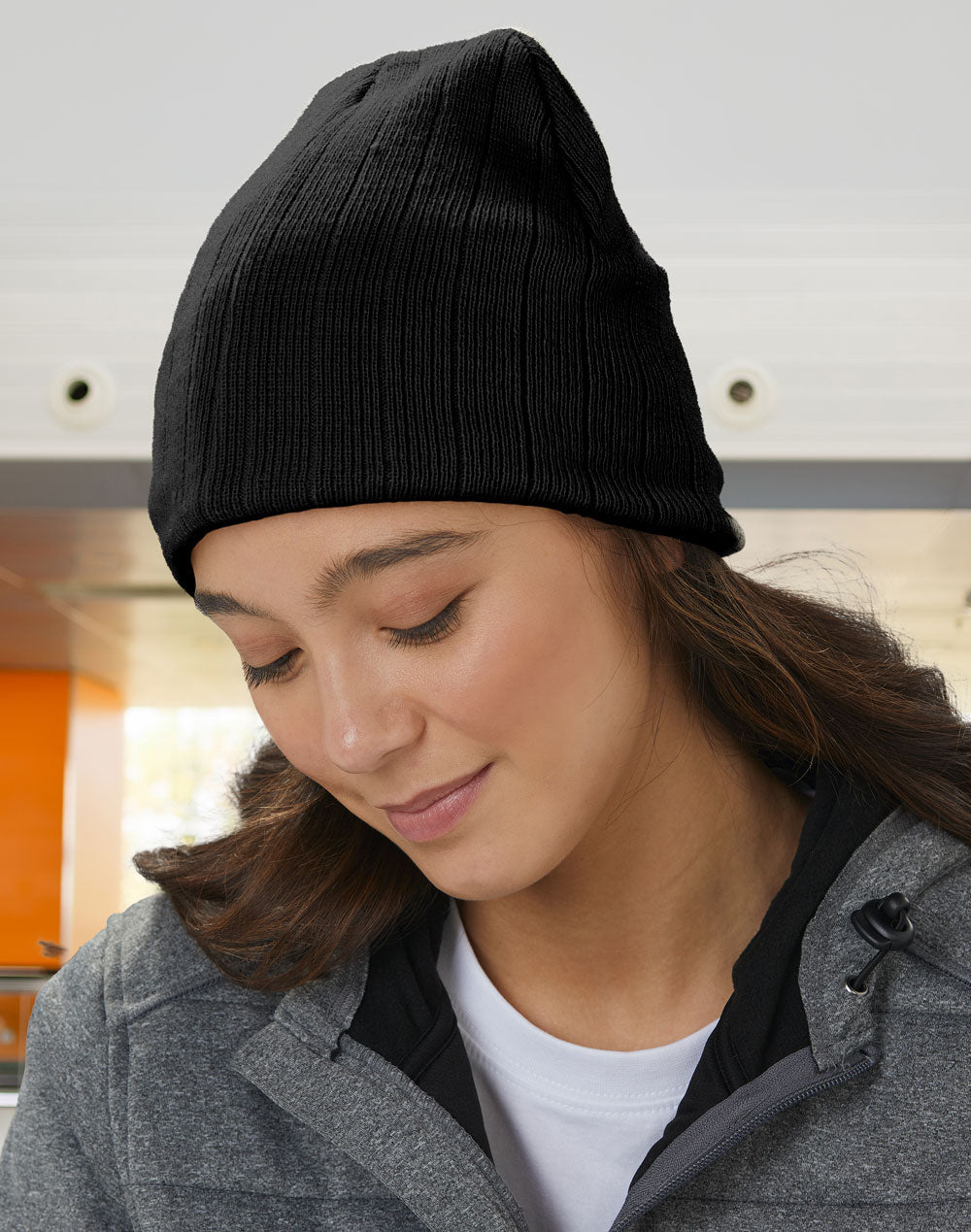 Cable Knit Beanie With Fleece Head Band - view