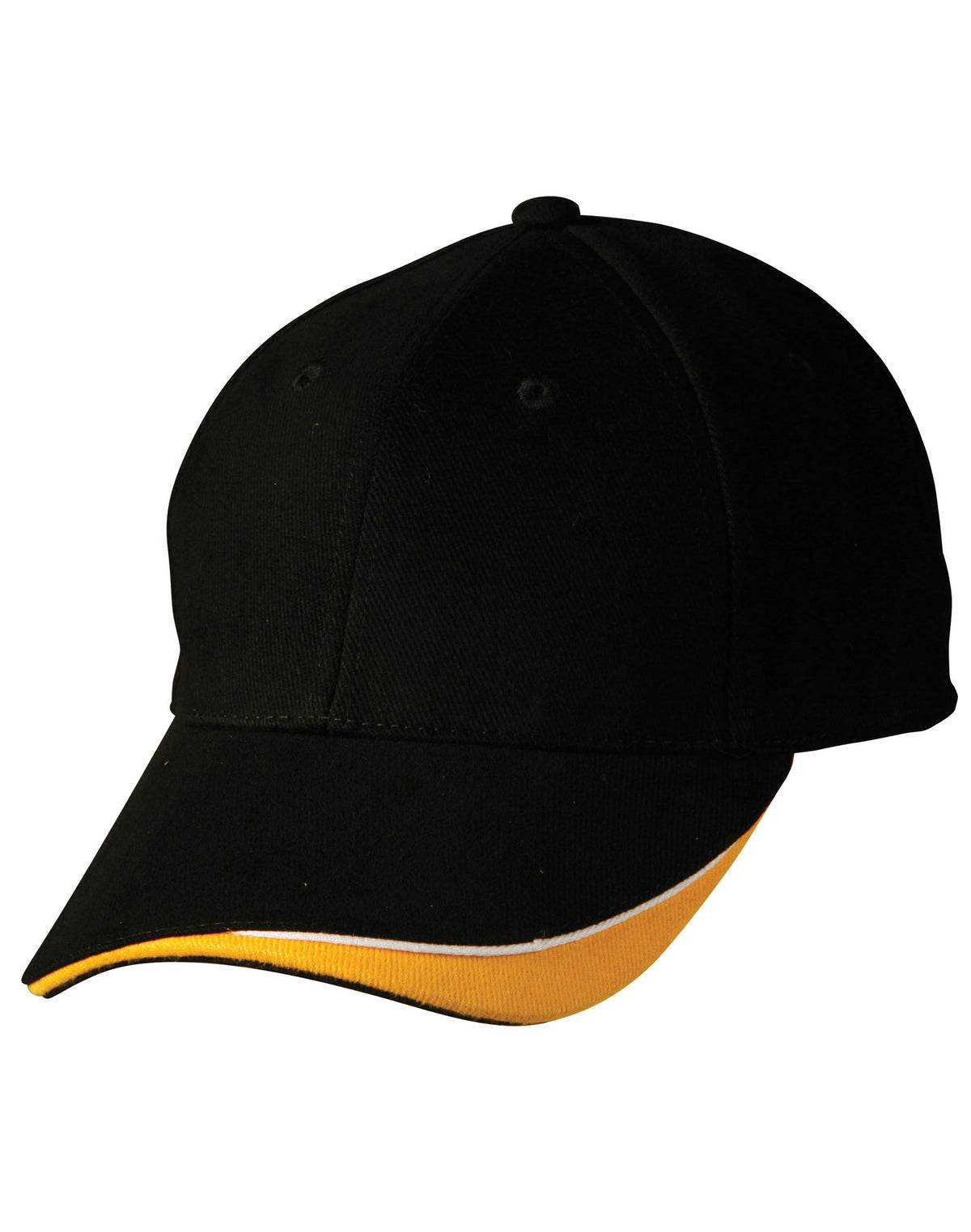 Triple Sandwich Peak Cap - Black/White/Gold - Front