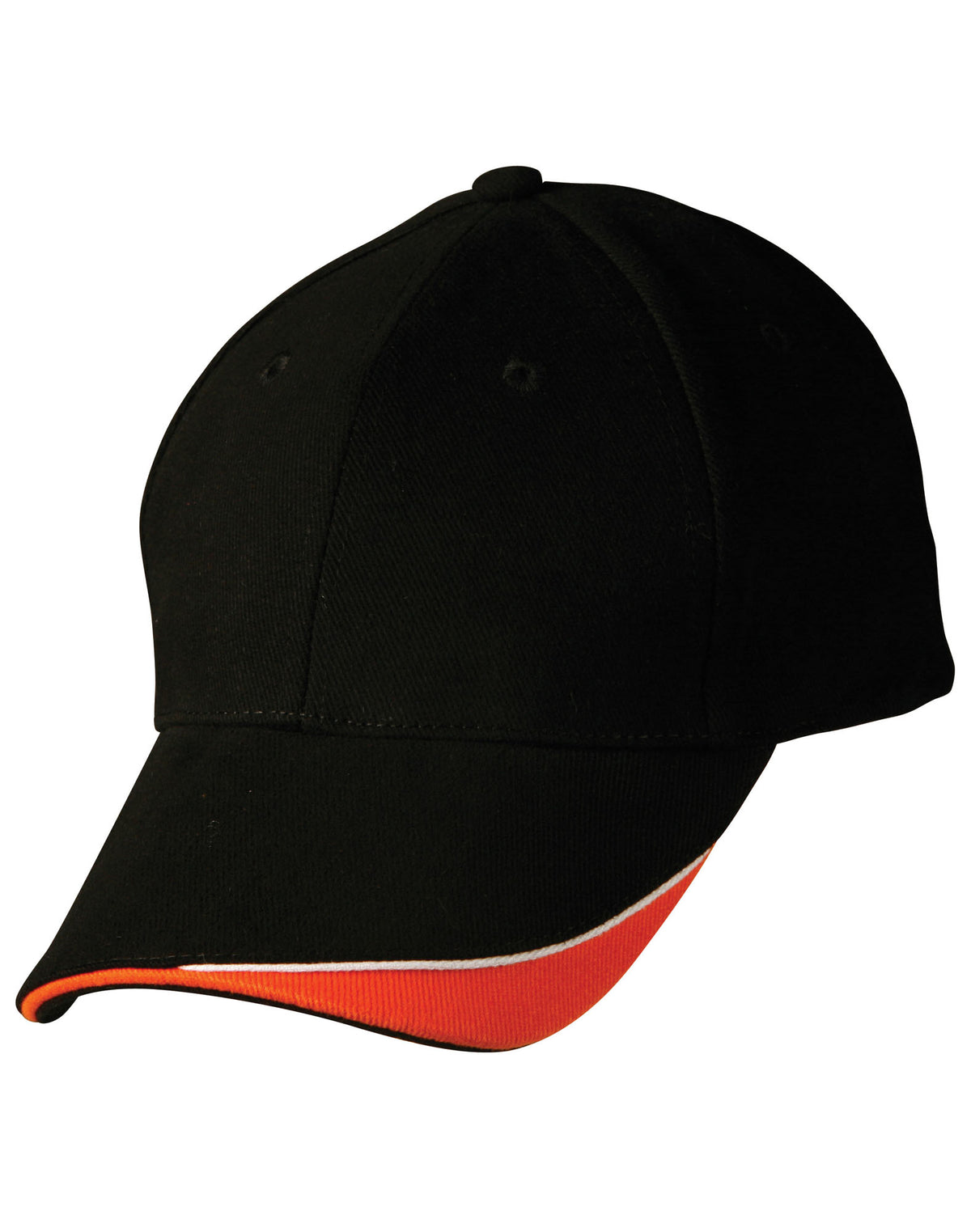 Triple Sandwich Peak Cap - Black/White/Orange - Front