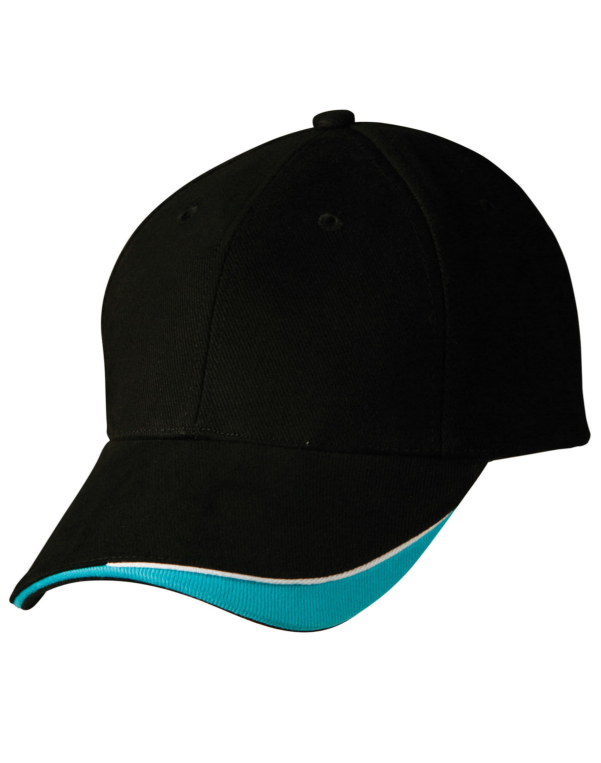 Triple Sandwich Peak Cap - Black/White/Teal - Front