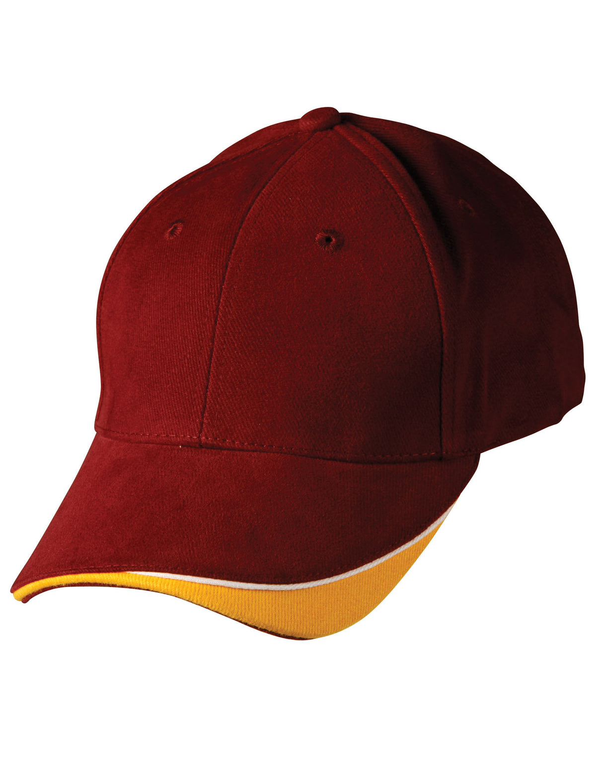 Triple Sandwich Peak Cap - Maroon/White/Gold - Front