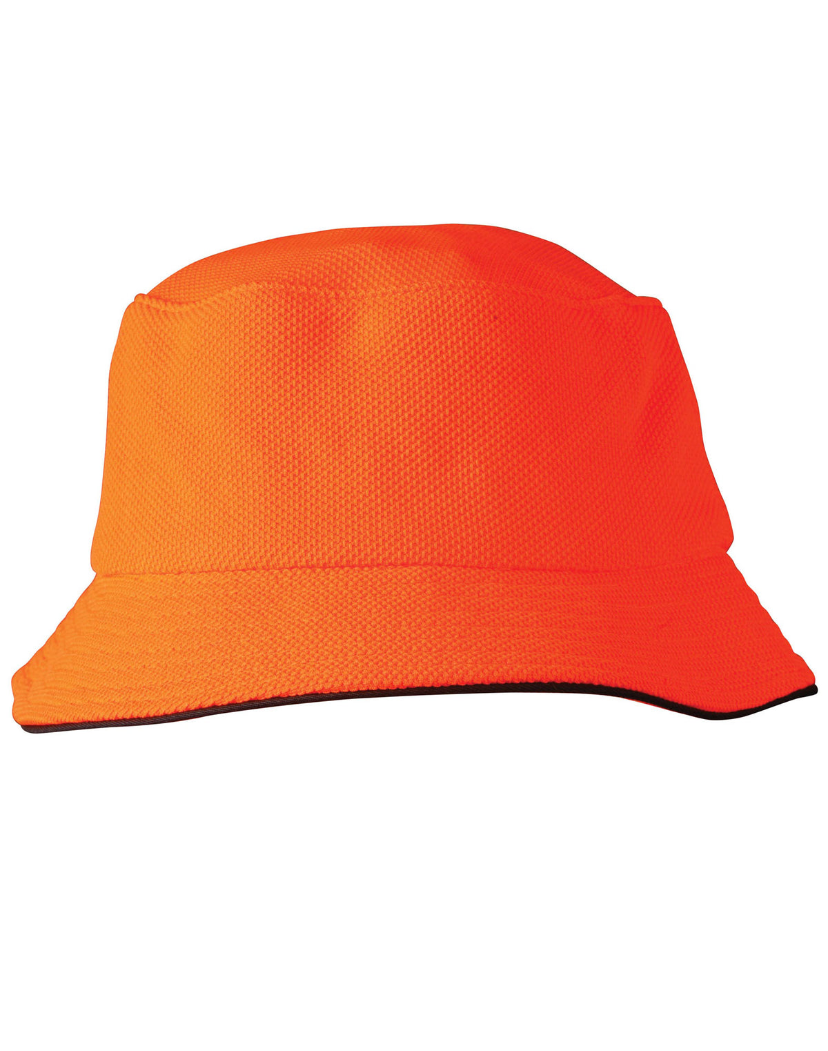 Pique Mesh With Sandwich Bucket Hat - FluoroOrange/Navy - Front
