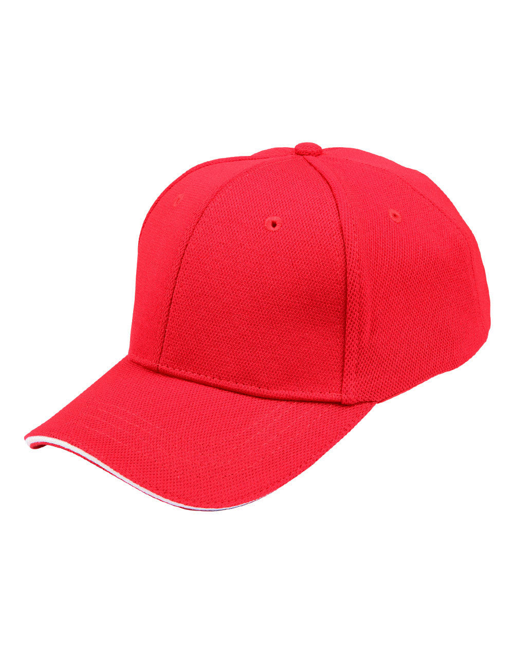 Pique Mesh With Contrast Sandwich - Red/White - View
