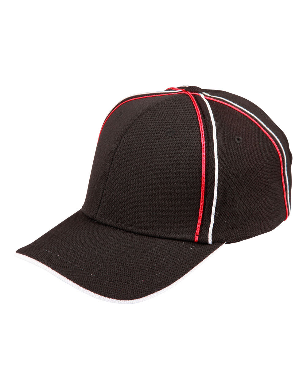 Tri-Colour Pique Mesh Cap - Black/White/Red - View