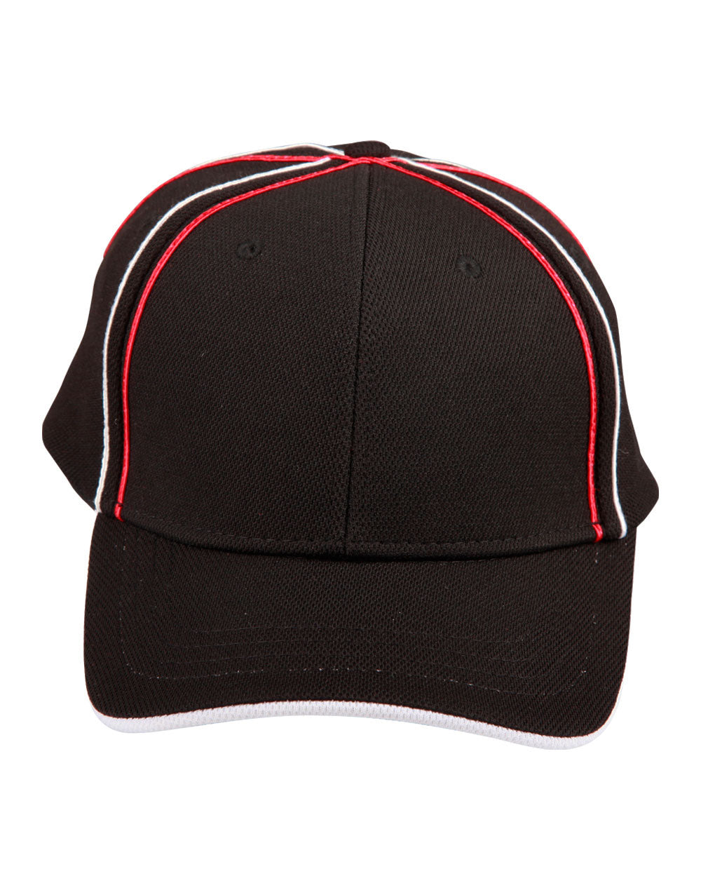 Tri-Colour Pique Mesh Cap - Black/White/Red - Front