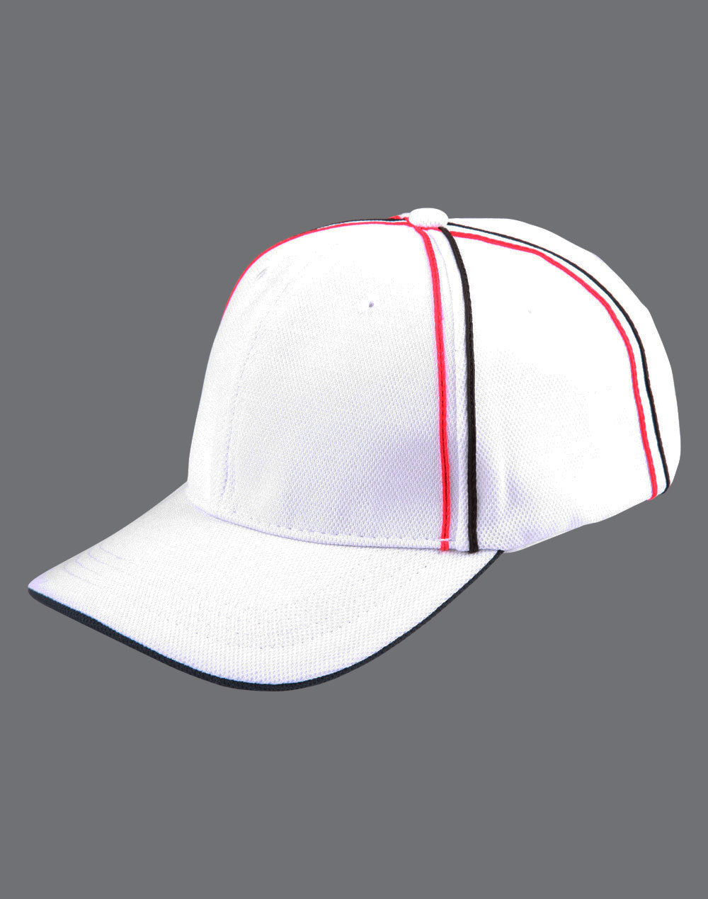 Tri-Colour Pique Mesh Cap - White/Navy/Red - View