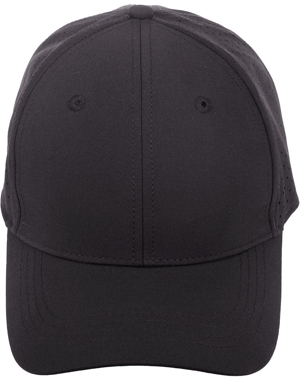 Four Way Stretch Laser Cut Runner’s Cap - Black - Front