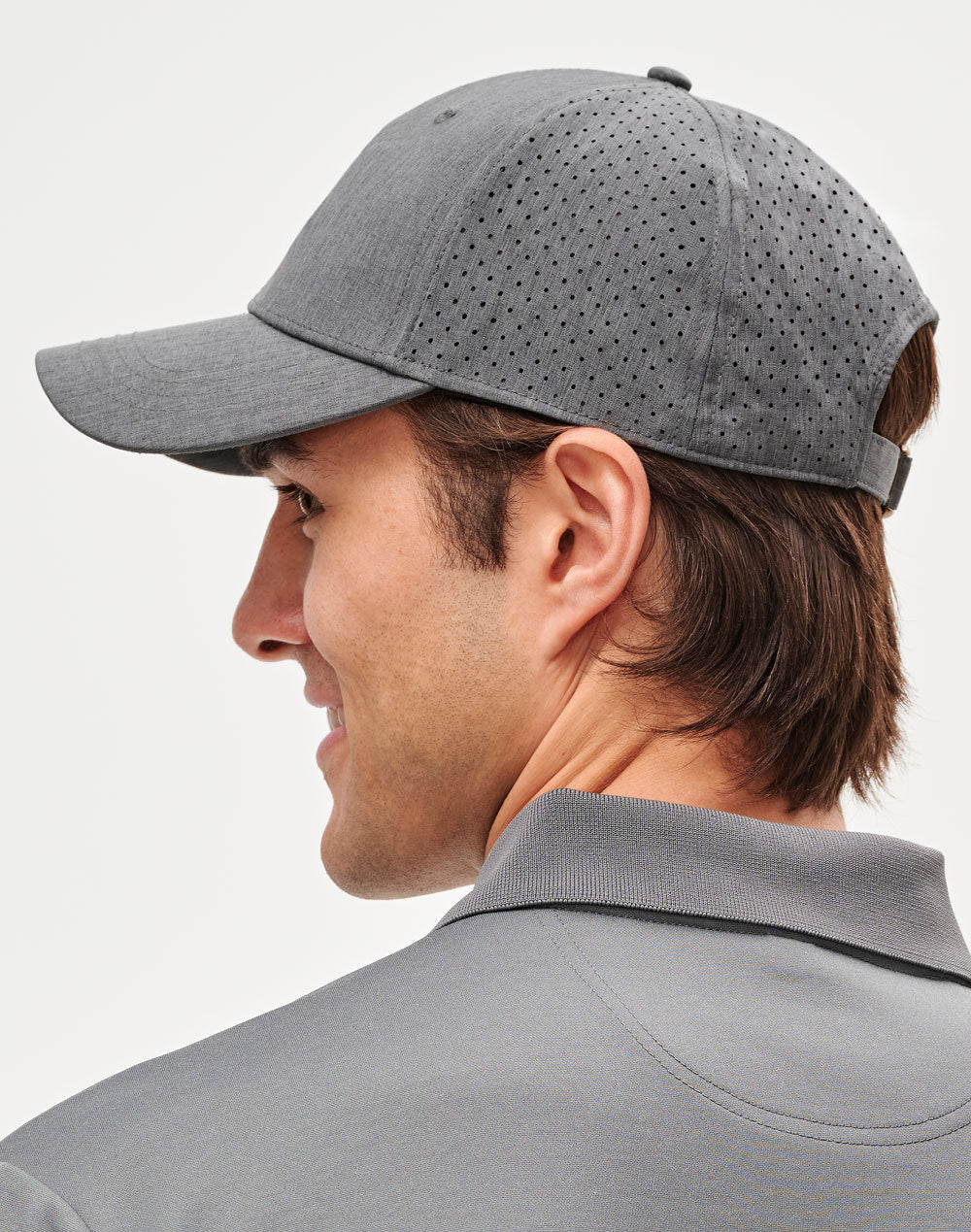 Four Way Stretch Laser Cut Runner’s Cap - Marl Charcoal - Back