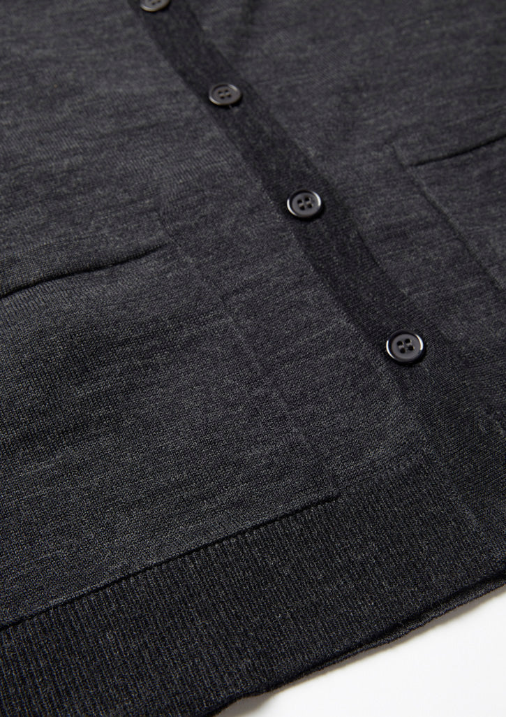 Button Front Womens Knit Cardigan - Charcoal - Model