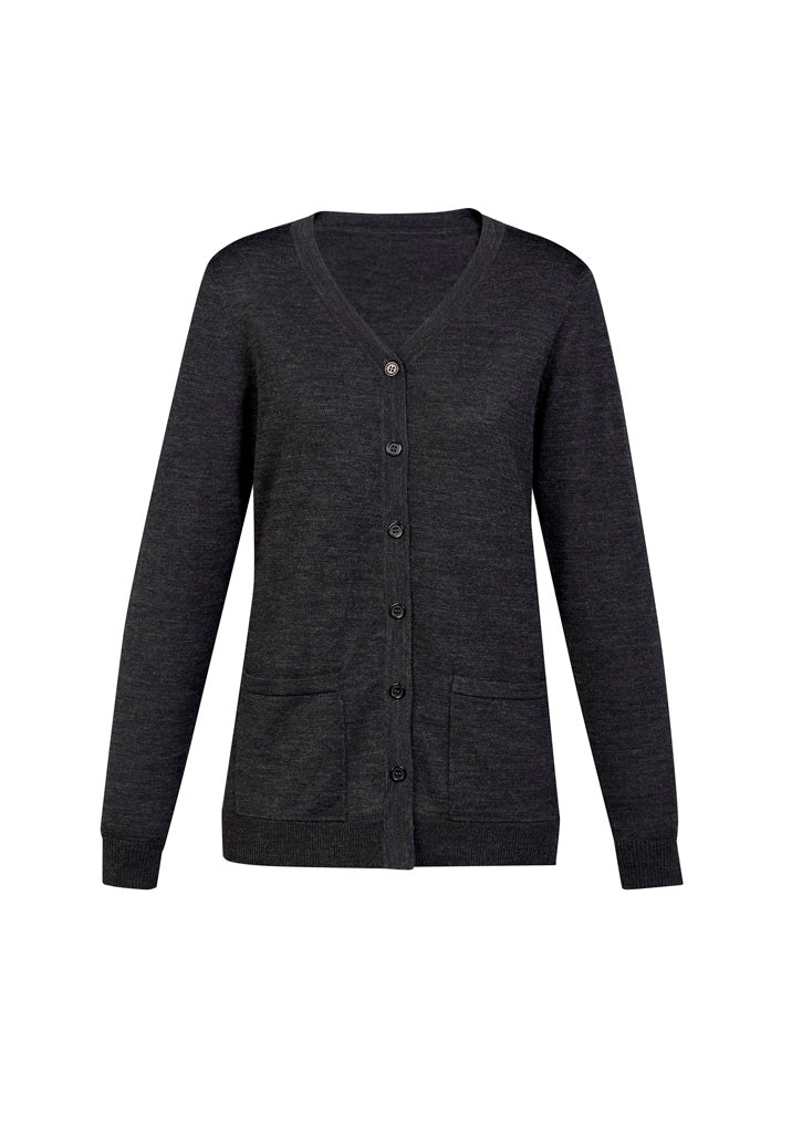 Button Front Womens Knit Cardigan - Charcoal - Front