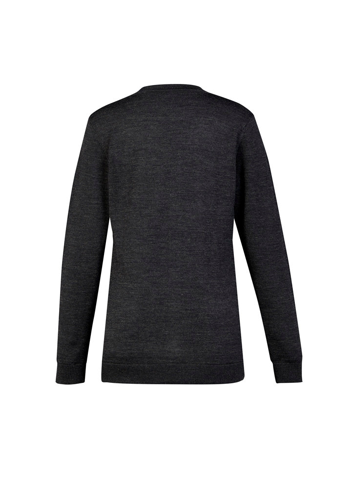 Button Front Womens Knit Cardigan - Charcoal - Back