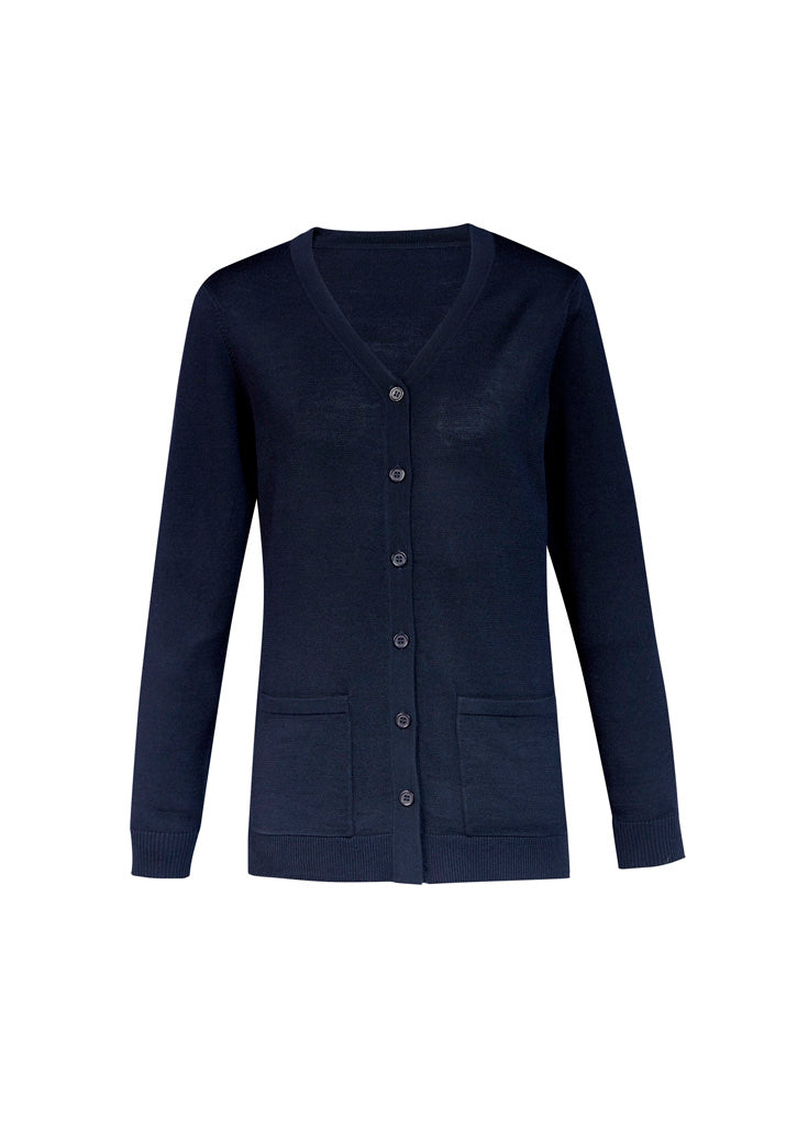 Button Front Womens Knit Cardigan - Navy - Front