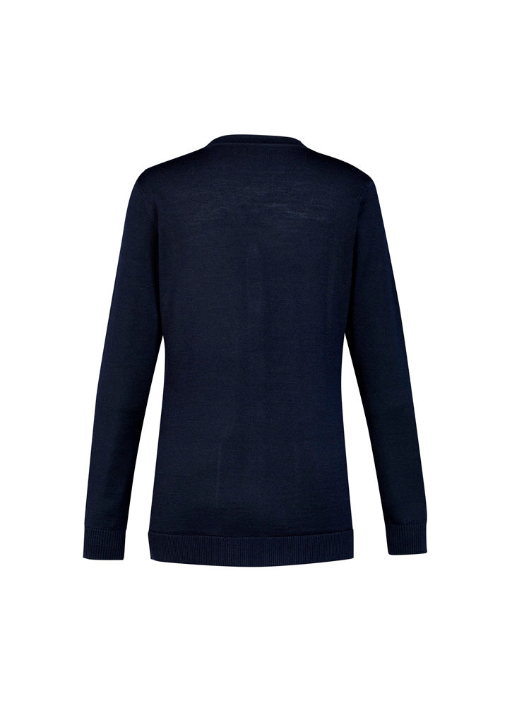 Button Front Womens Knit Cardigan - Navy - Back