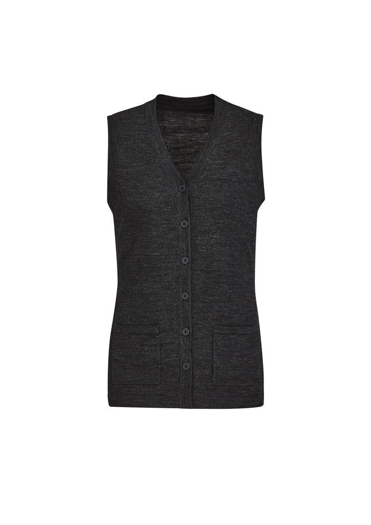 Button Front Womens Knit Vest - Charcoal - Front