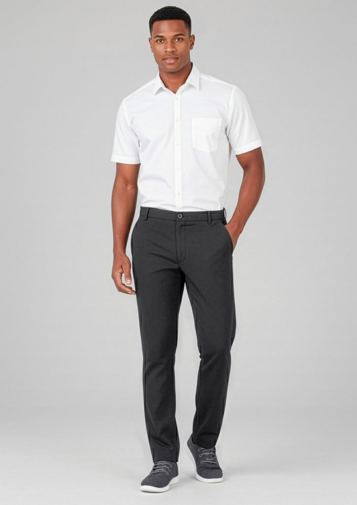 Comfort Waist Mens Flat Front Pant - Charcoal - Model