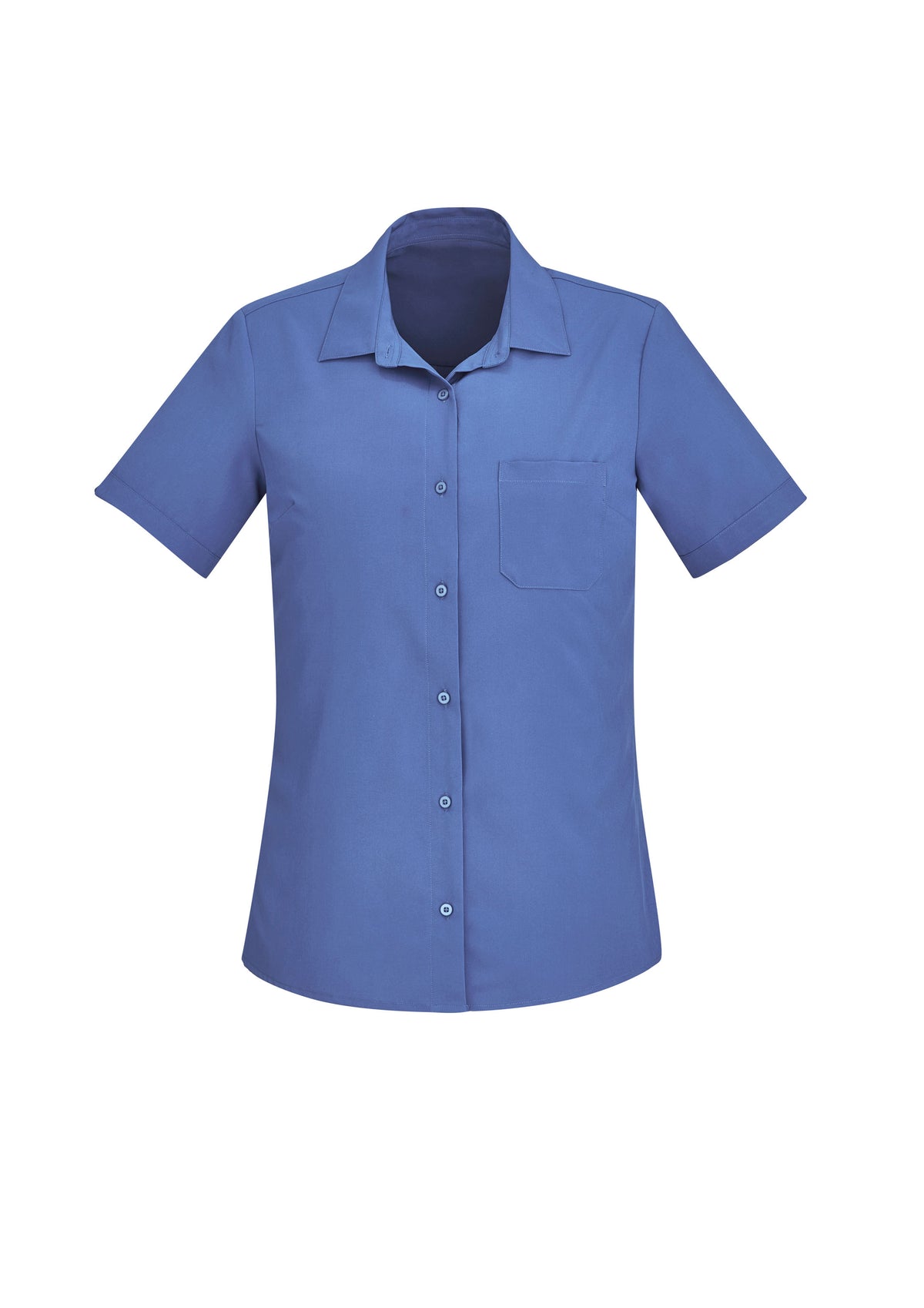 Florence Womens Plain Short Sleeve Shirt - Mid Blue - Front