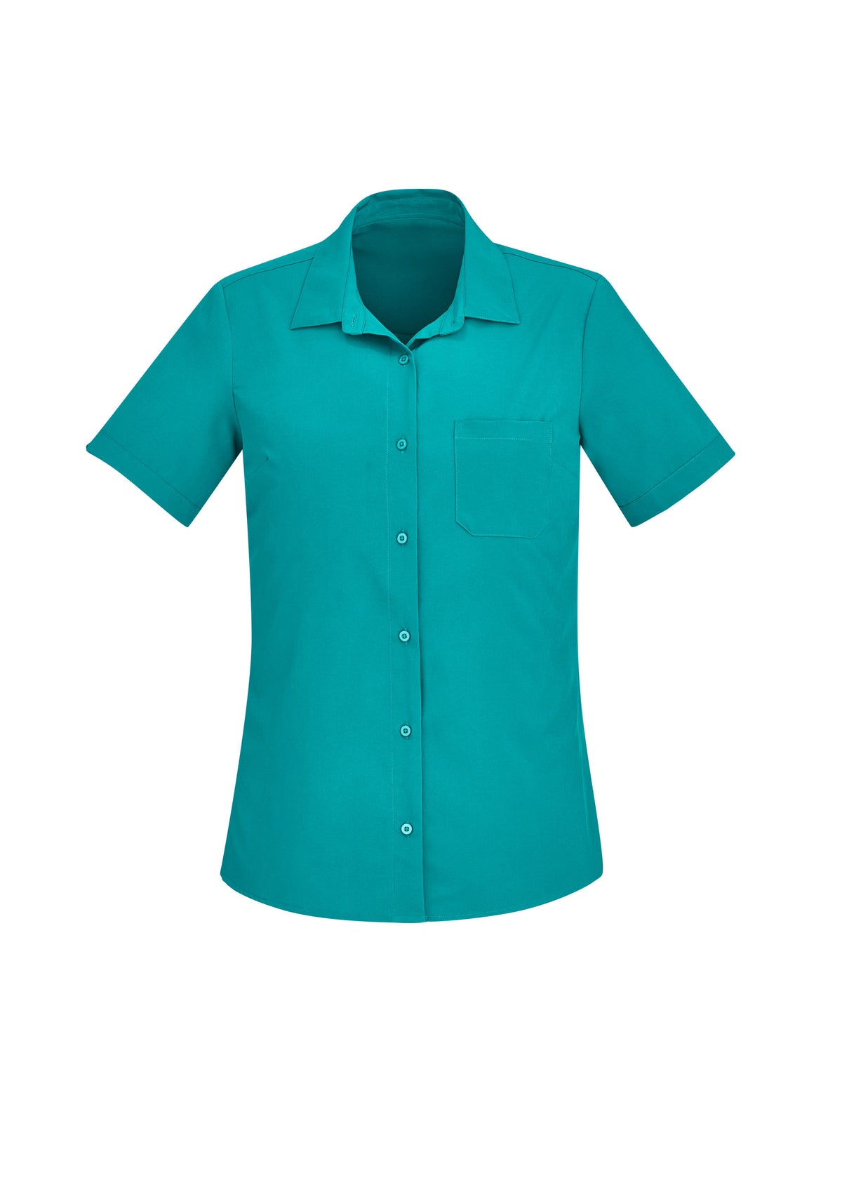 Florence Womens Plain Short Sleeve Shirt - Teal - Front