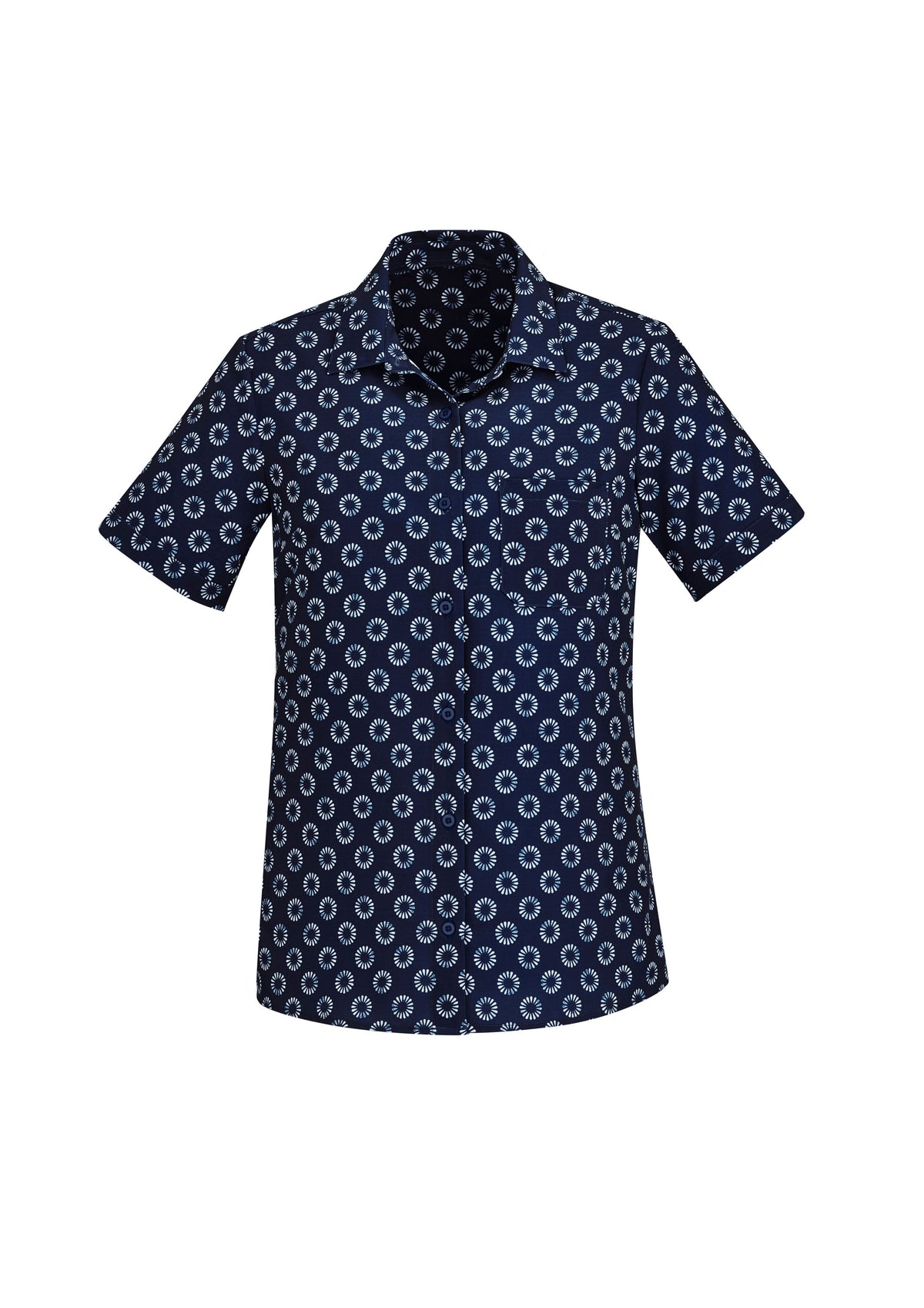 Florence Womens Daisy Print Short Sleeve Shirt - Navy - Front