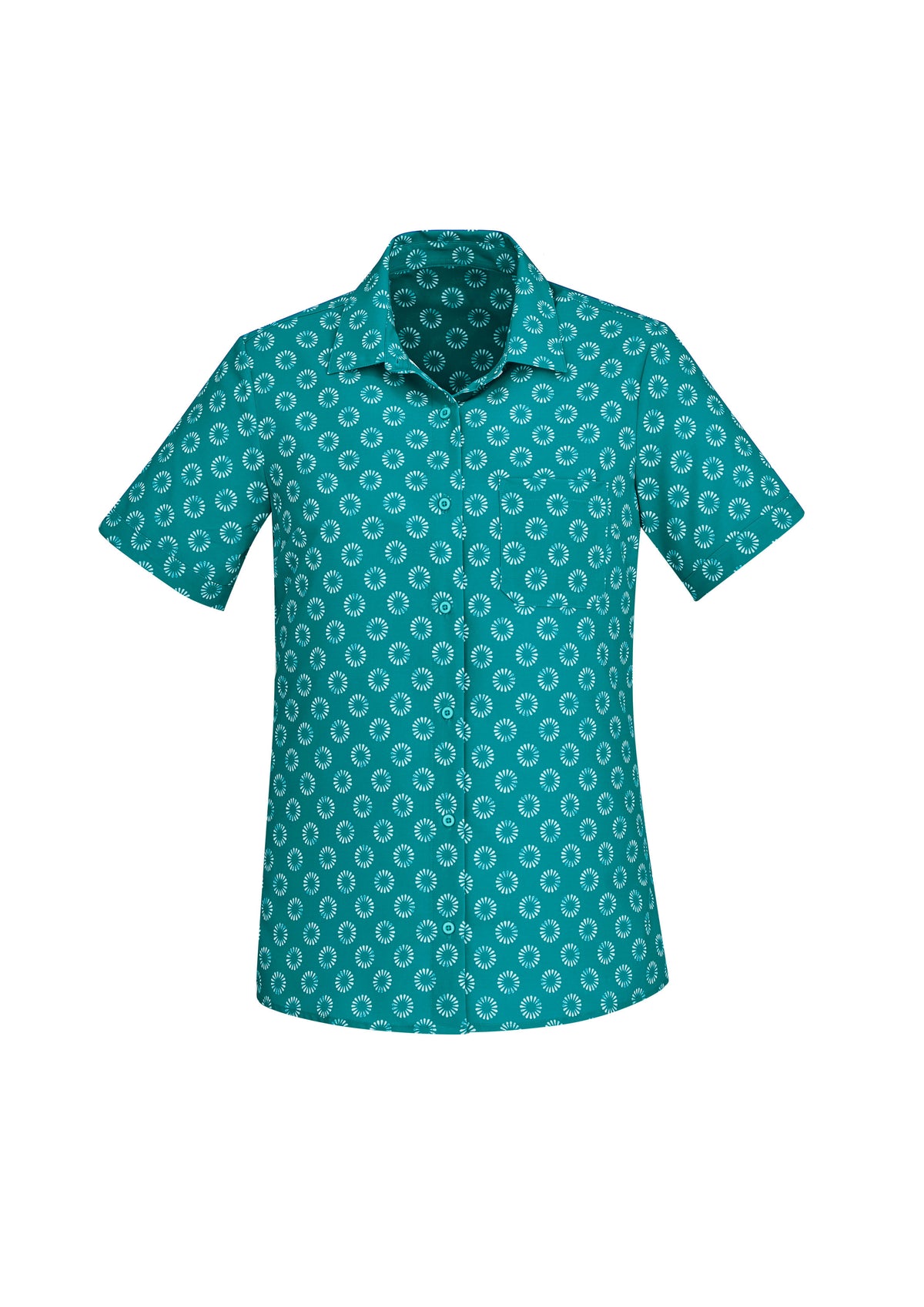 Florence Womens Daisy Print Short Sleeve Shirt - Teal - Front