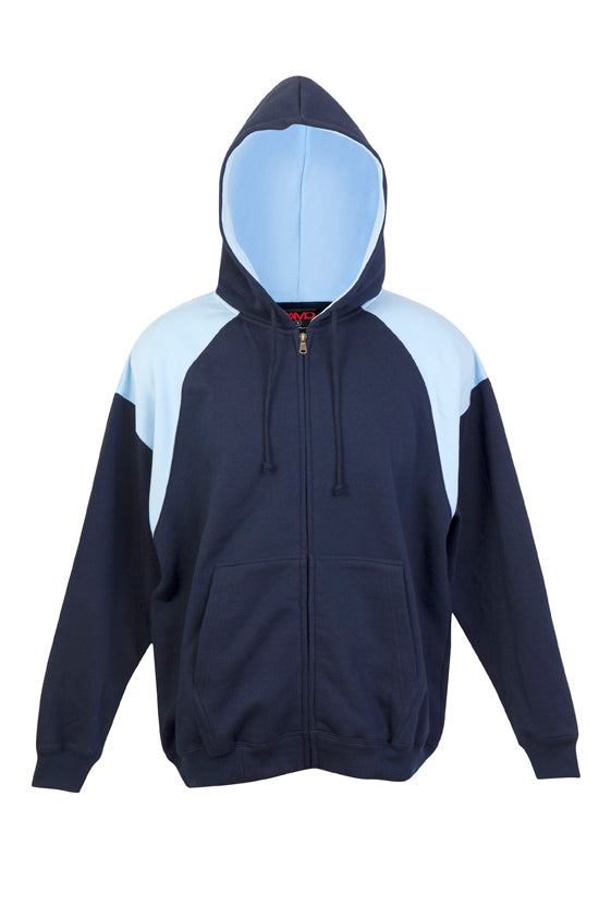 Mens Shoulder Contrast Zip Hoodie - Navy/Sky Blue - Front