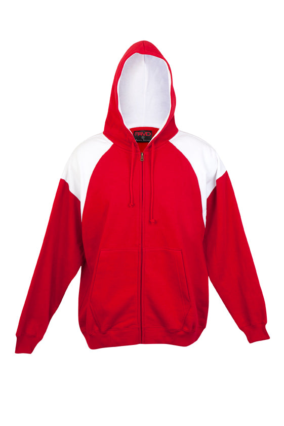 Mens Shoulder Contrast Zip Hoodie - Red/White - Front