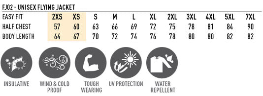 Flying Jacket Unisex - Size guide