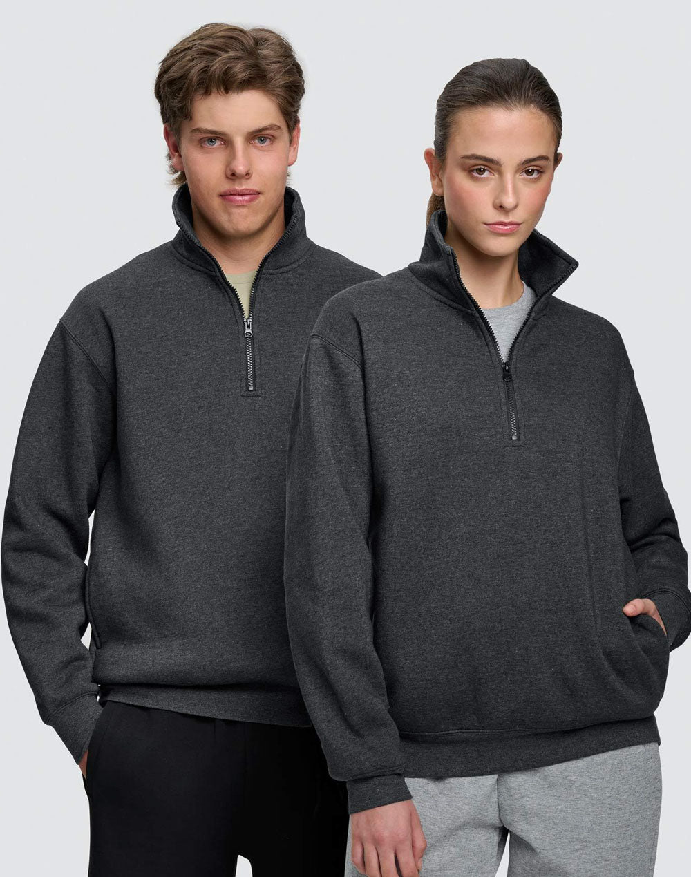 Falcon Fleece Sweat Top Unisex - Marl Charcoal - Model
