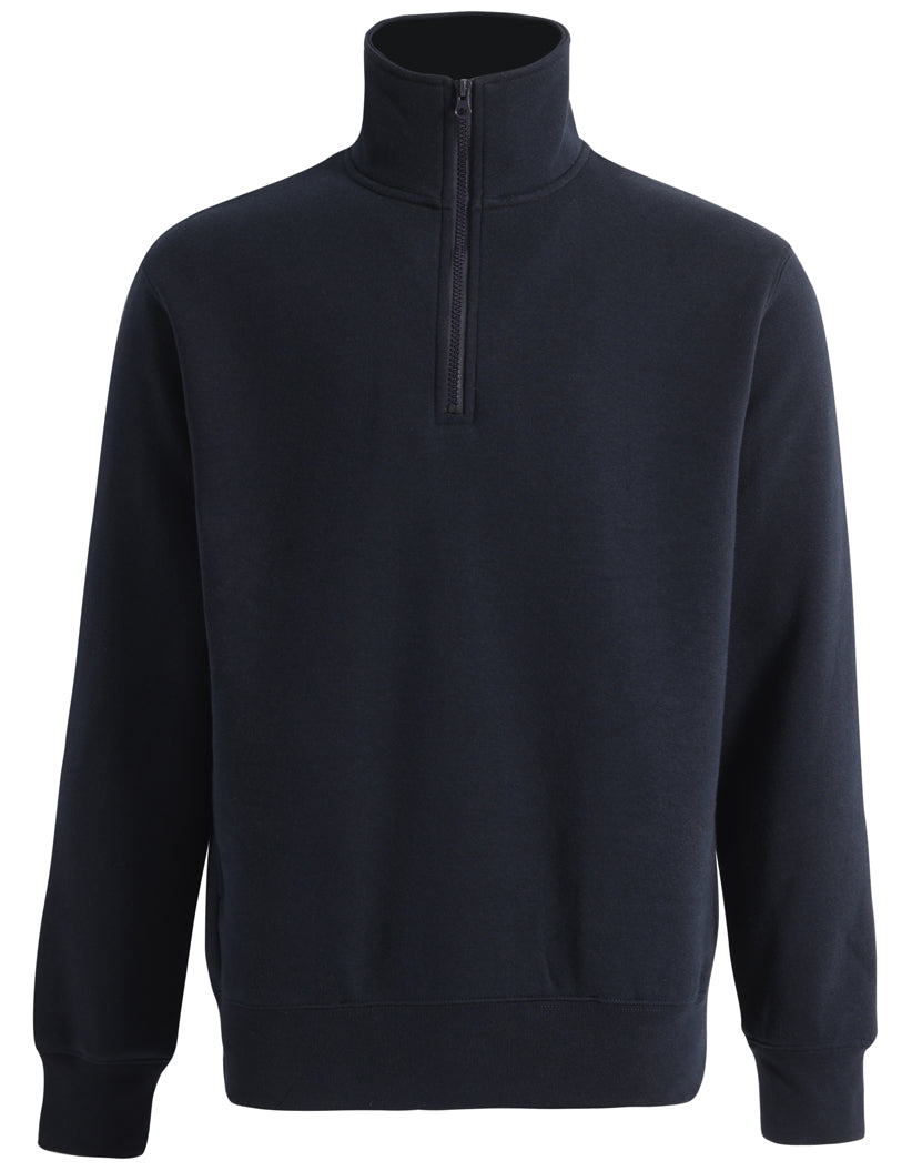 Kids Half Zip Collar Fleece Sweat - Navy - Front