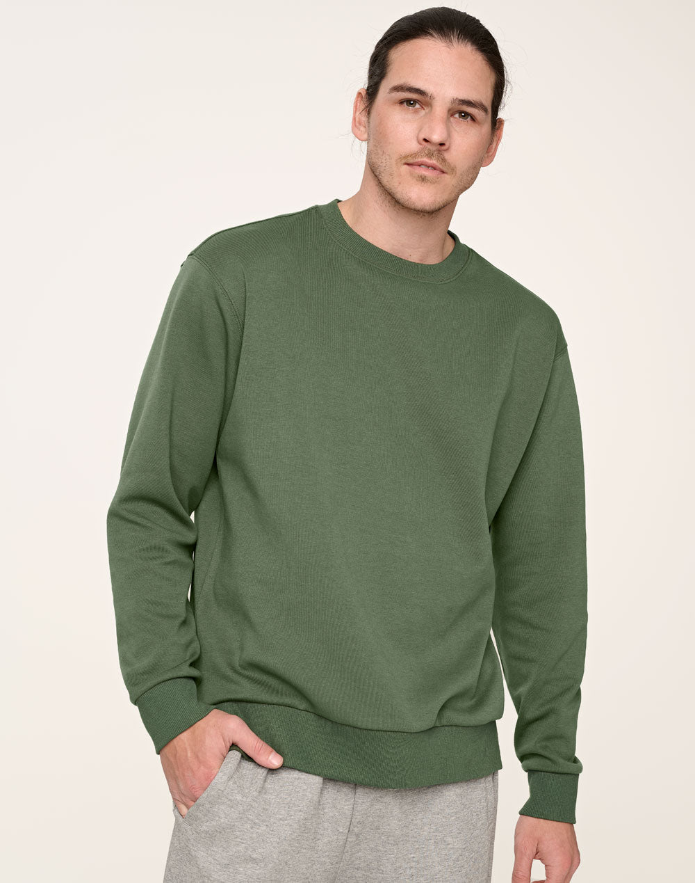 Airlayered CVC Crew Neck Sweater Unisex - Army Green - View