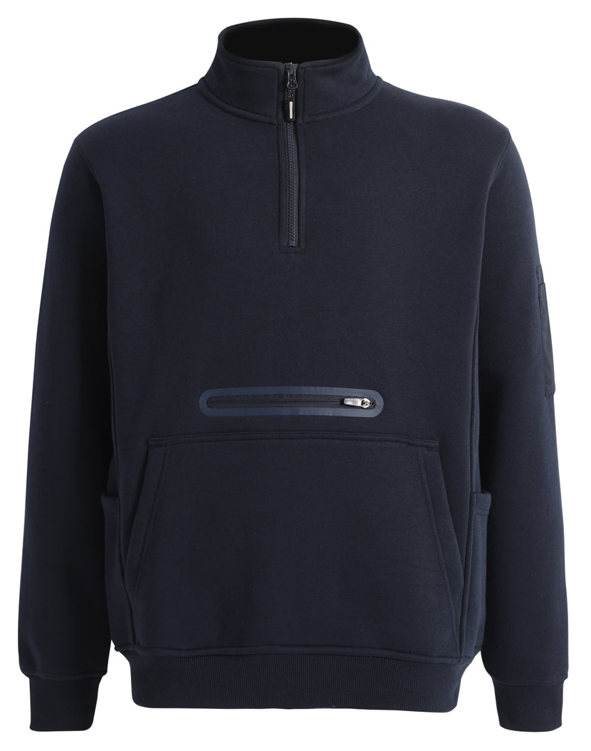 Unisex Premium Fleece Half Zip Work Sweat - Navy - Front