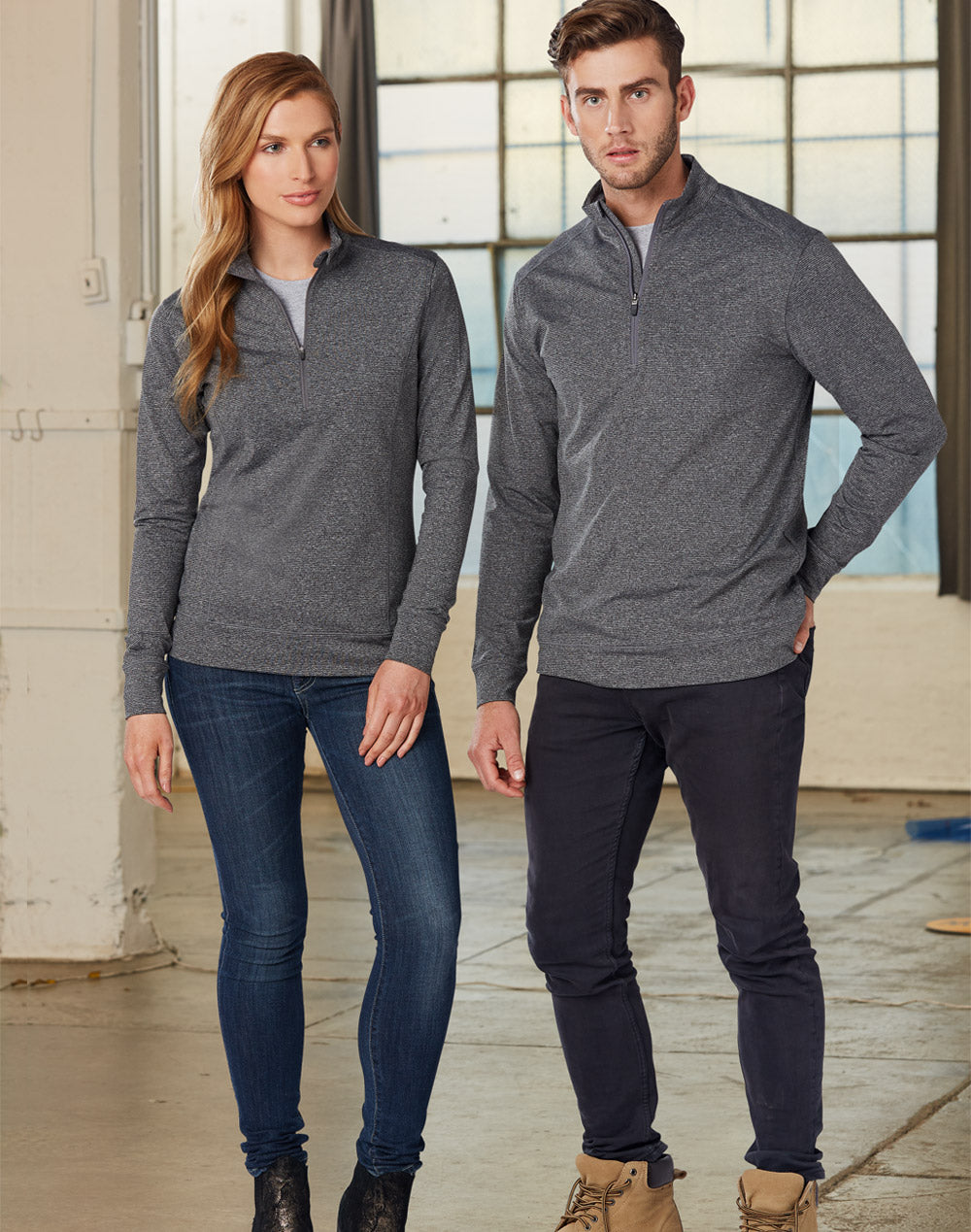 Ultimate Half Zip Long Sleeve Sweat Top- Mens - Charcoal - View
