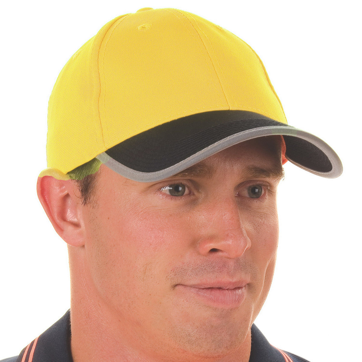 HiVis 2 tone cap with reflective trim & velcro strap - Yellow/Navy