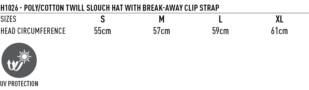 Slouch Hat With Break-away Clip Strap - Size guide